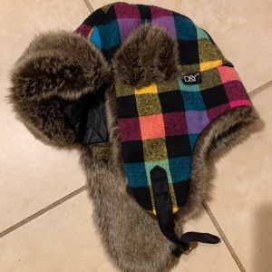 Plaid fur lined beanie
